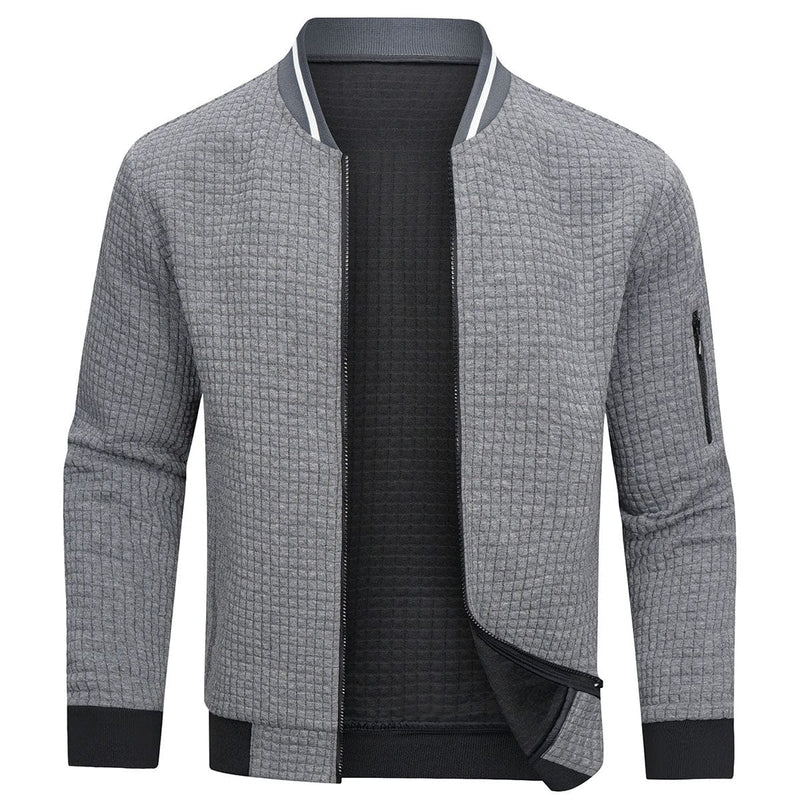 Gray Men's Quilted Jacket - fabric and finish detail