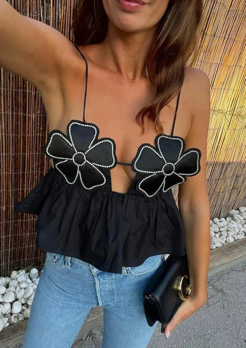 Iris Women's Floral Top - flat lay