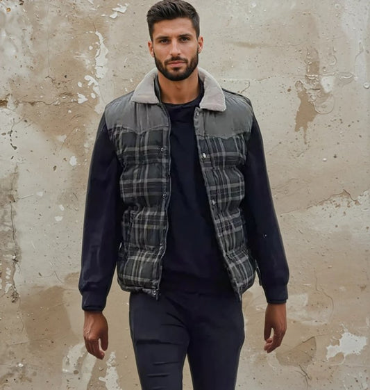 Rhys Men's Plaid Puffer Jacket - styled view
