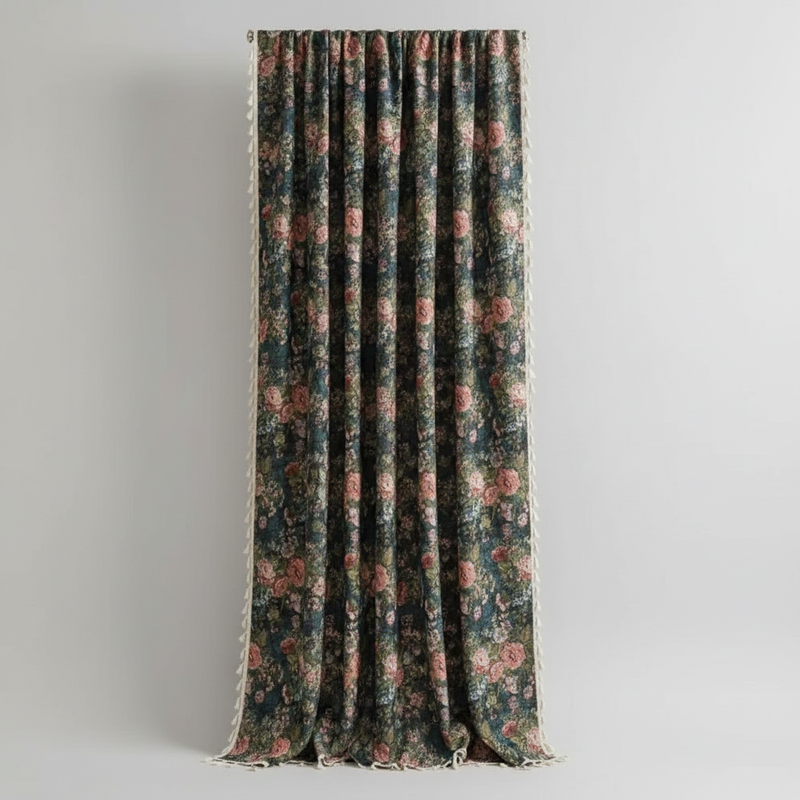 Garden Rose French vintage floral tapestry curtain panel