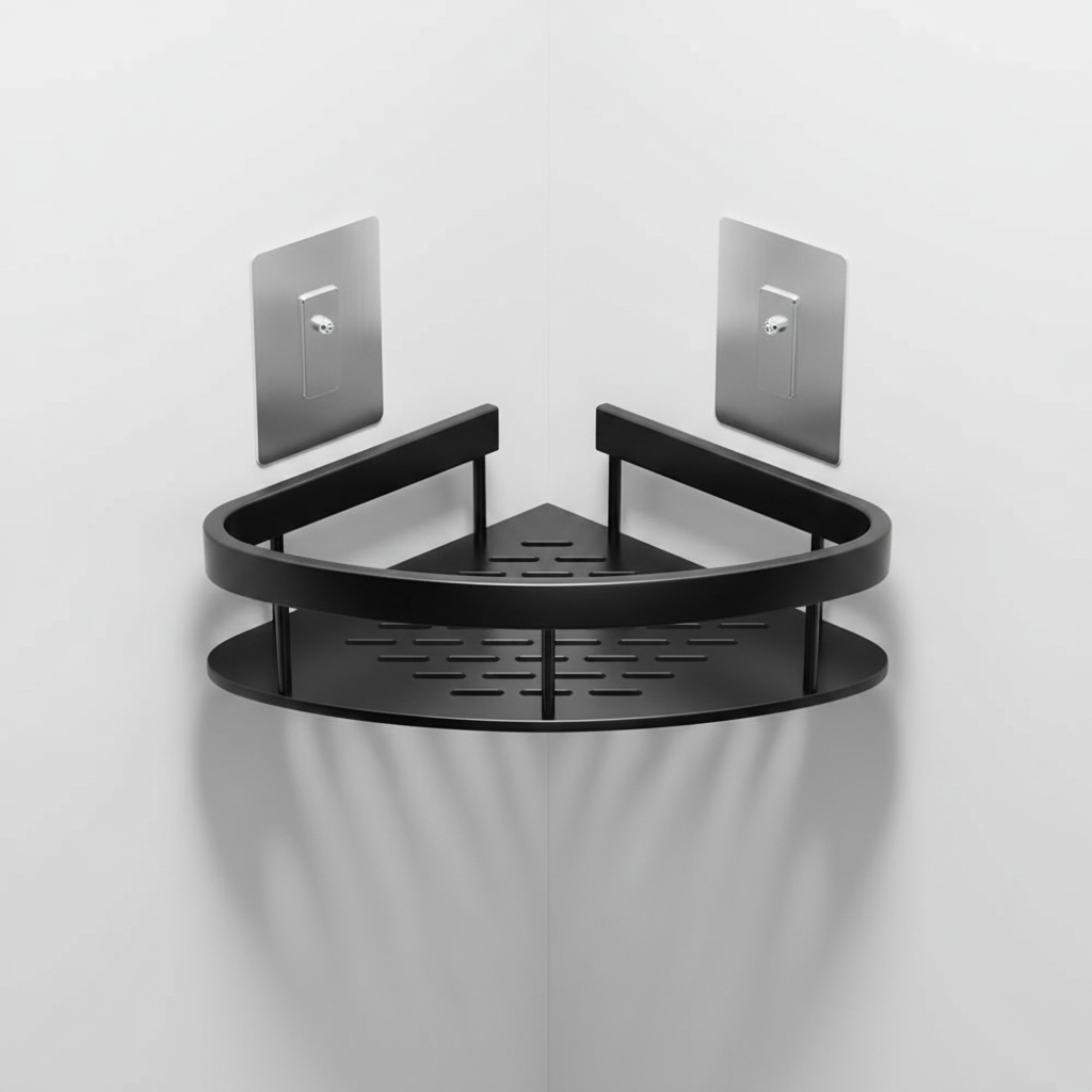 Aluma Curve Shower Caddy - Matte black corner shelf, self-adhesive mount