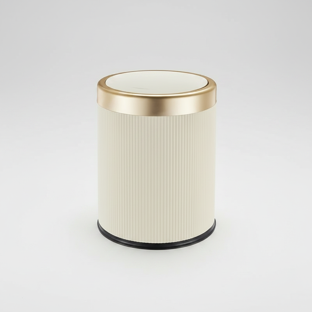 Luxury cream press-top trash can with gold lid – Nerora