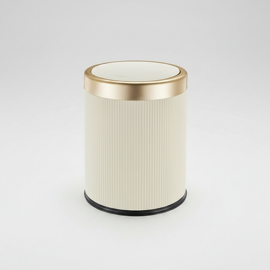 Luxury cream press-top trash can with gold lid – Nerora