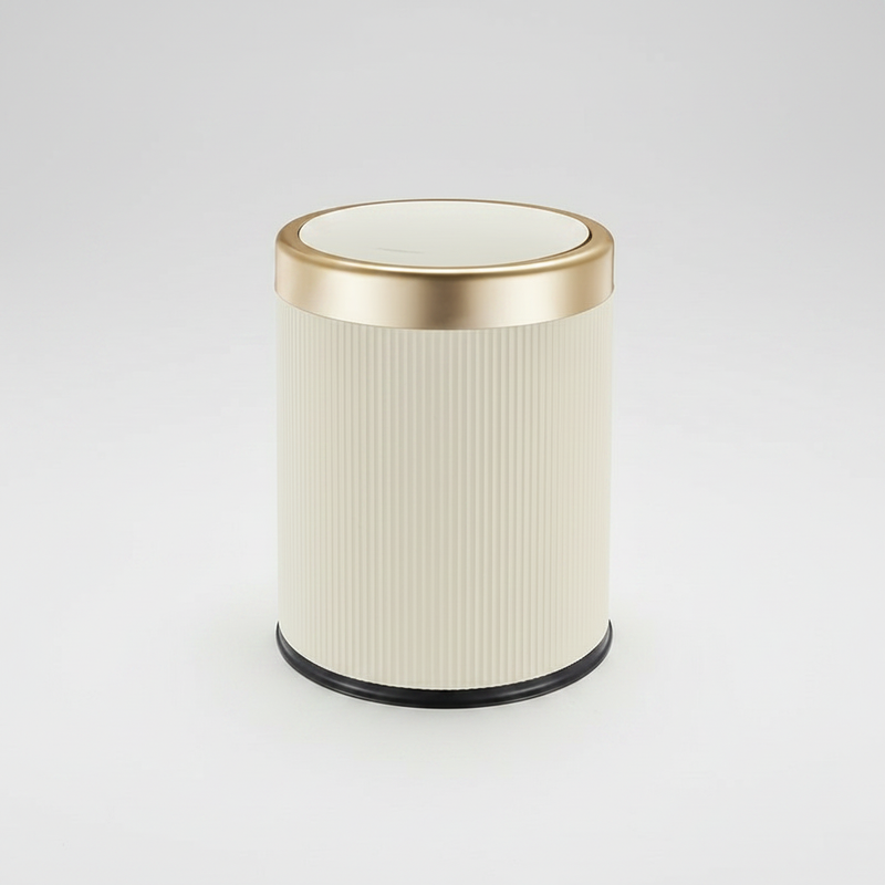 Luxury cream press-top trash can with gold lid – Nerora