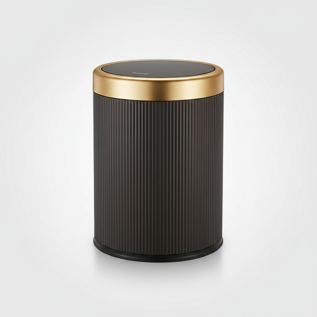 Luxury black press-top trash can with gold lid – Nerora
