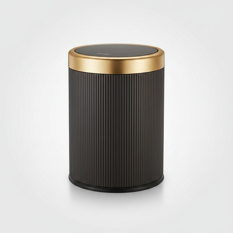 Luxury black press-top trash can with gold lid – Nerora