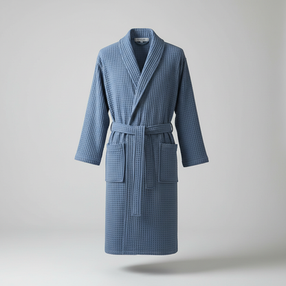 Waffle V-Neck Cotton Bathrobe in Blue - clean studio product photo