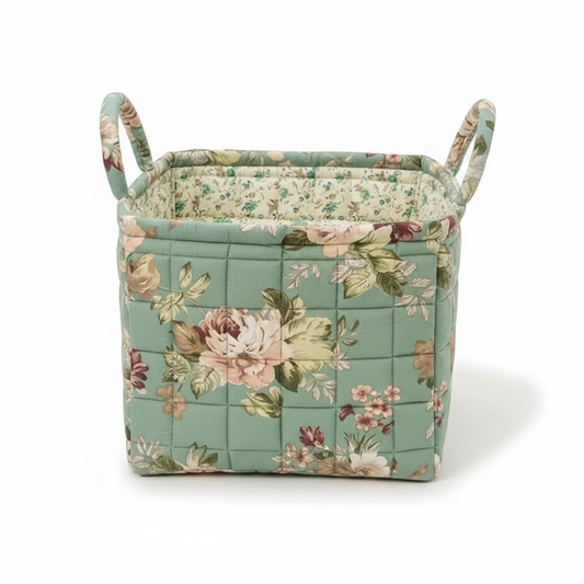 Floral Canvas Storage Basket - Floret (sage green roses)