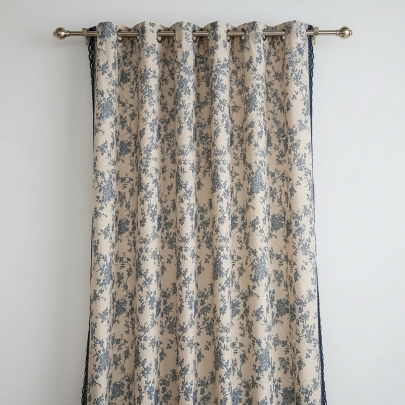 Maribelle Floral Lace-Trimmed Curtain | Vintage Print, Breathable