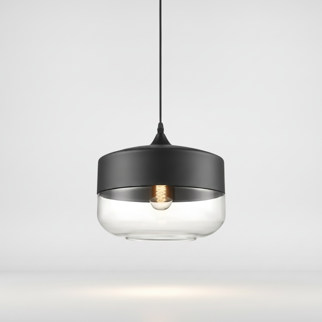 NordicGlow pendant light - Black and Clear, Nordic I wide drum shade