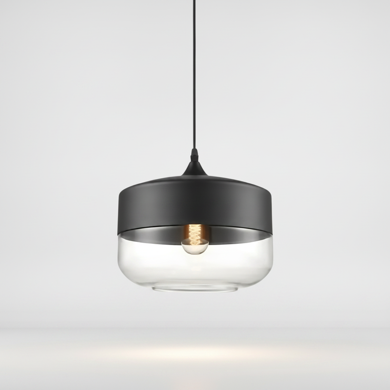NordicGlow pendant light - Black and Clear, Nordic I wide drum shade