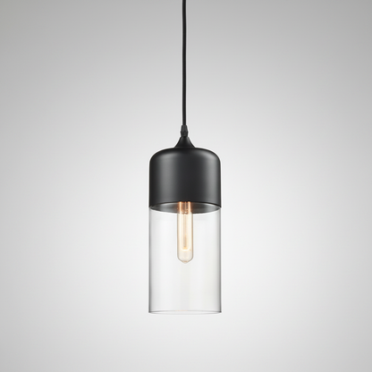 NordicGlow pendant light - Black and Clear, Nordic II tall cylinder shade