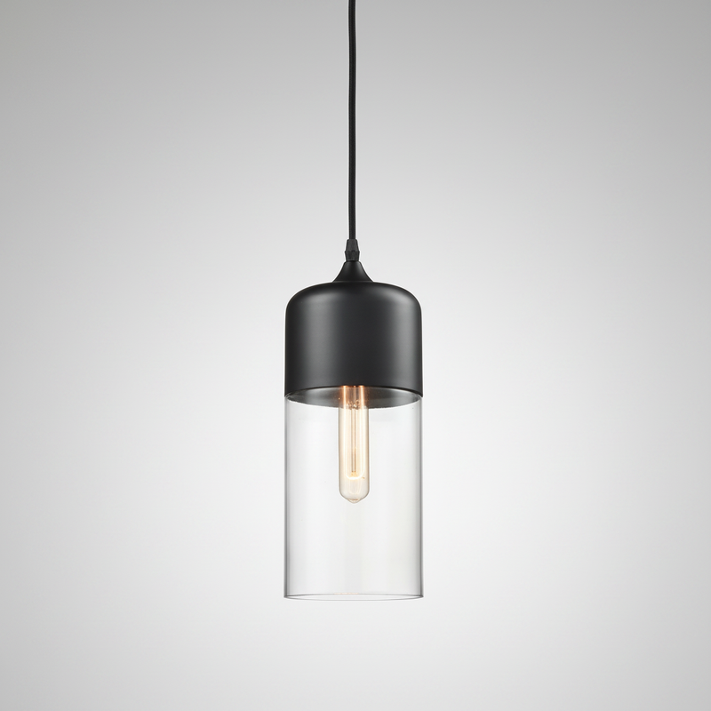 NordicGlow pendant light - Black and Clear, Nordic II tall cylinder shade