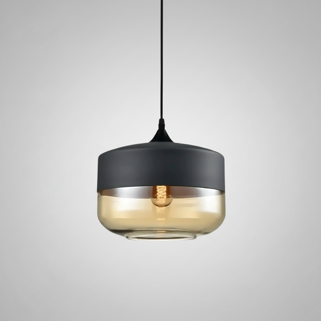 NordicGlow pendant light - Black and Amber, Nordic I wide drum shade