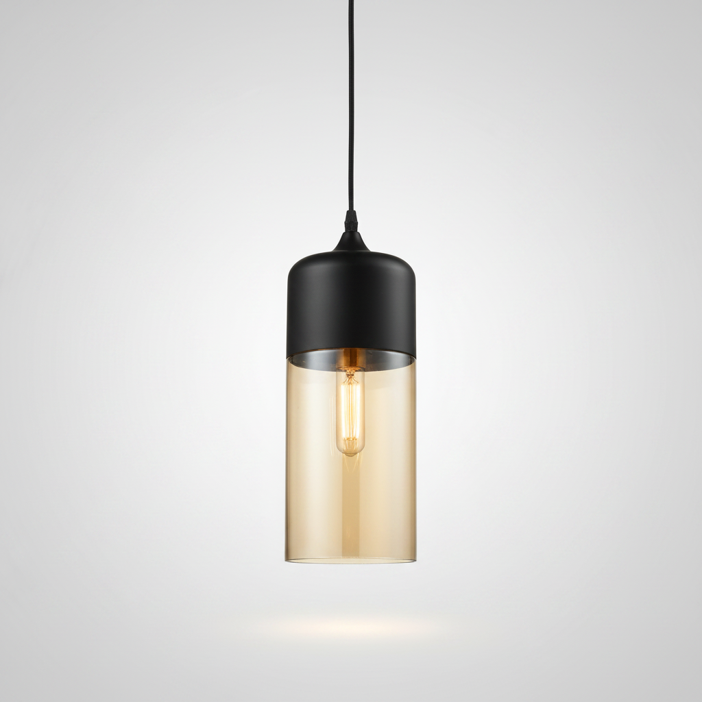 NordicGlow pendant light - Black and Amber, Nordic II tall cylinder shade