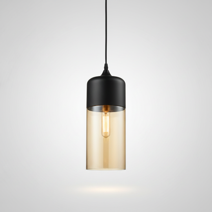 NordicGlow pendant light - Black and Amber, Nordic II tall cylinder shade