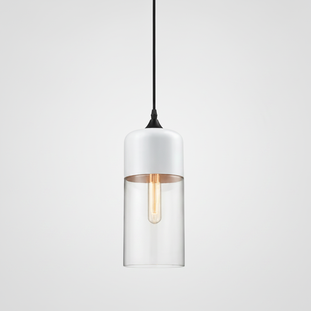 NordicGlow pendant light - White and Clear, Nordic II tall cylinder shade