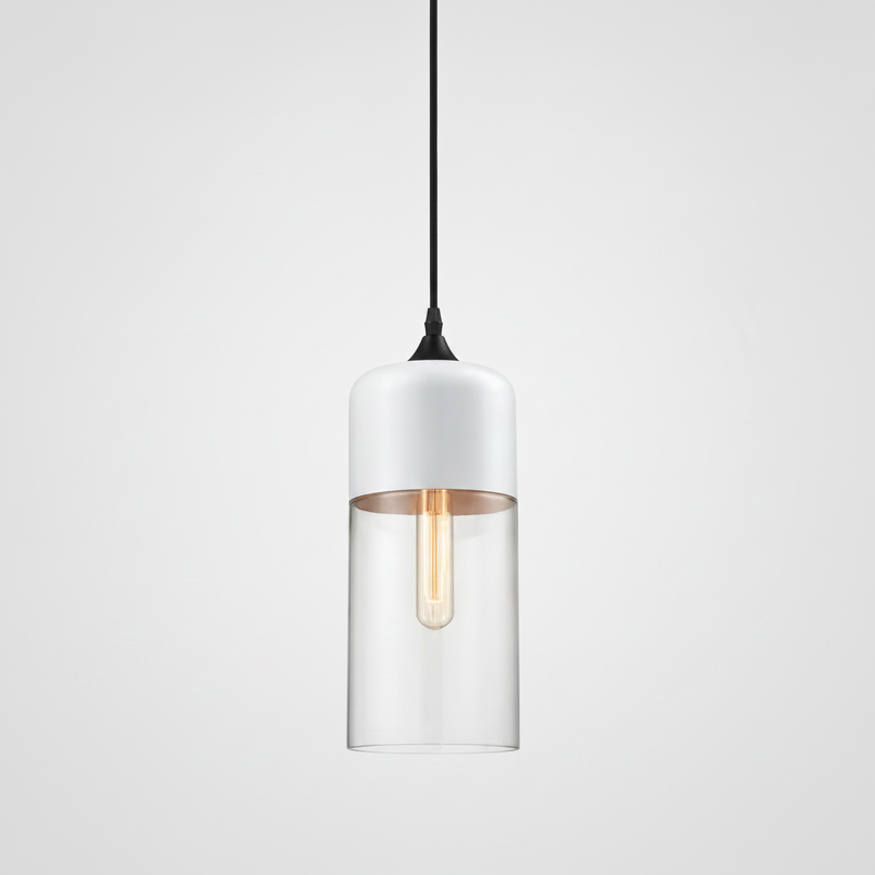 NordicGlow pendant light - White and Clear, Nordic II tall cylinder shade