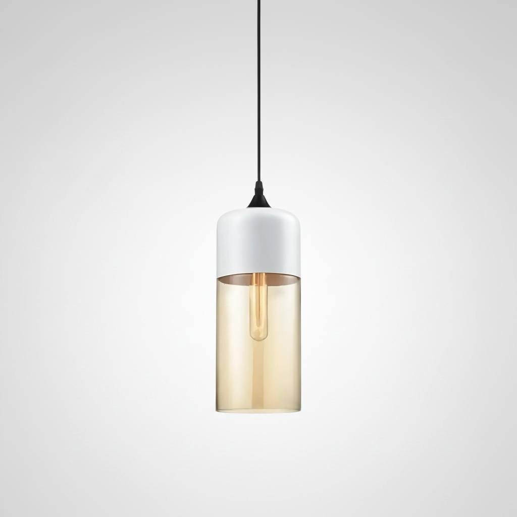 NordicGlow pendant light - White and Amber, Nordic II tall cylinder shade