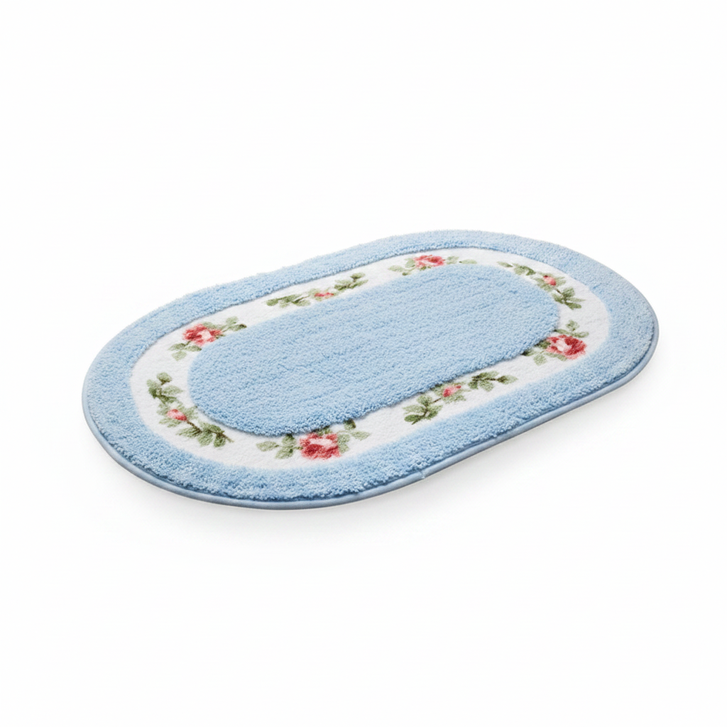 Blue Sky oval plush floral bath mat