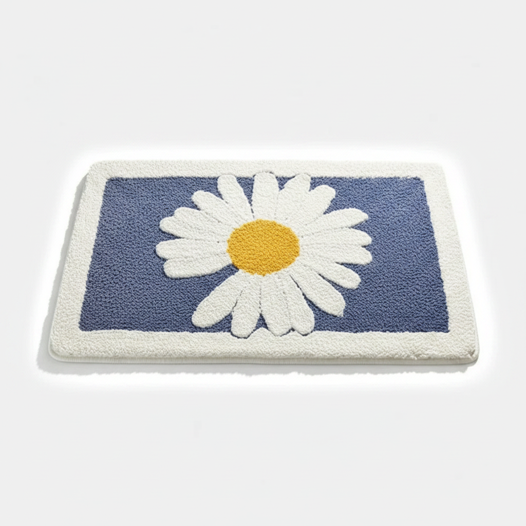 Denim Petal plush floral daisy bath mat