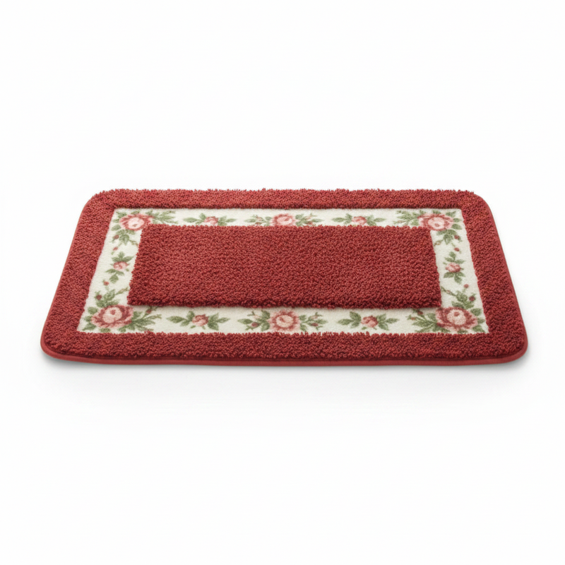 Floral Border Absorbent Bath Mat | Quick-Dry, Non-Slip Backing