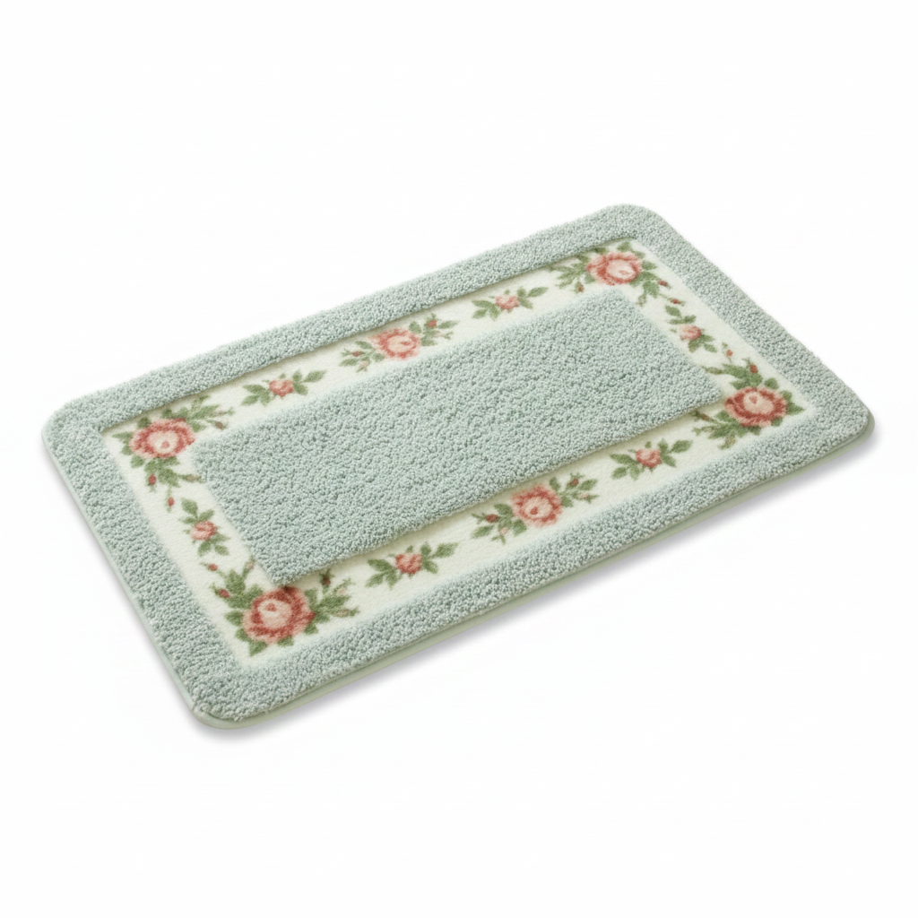 Aqua Petal floral border bath mat