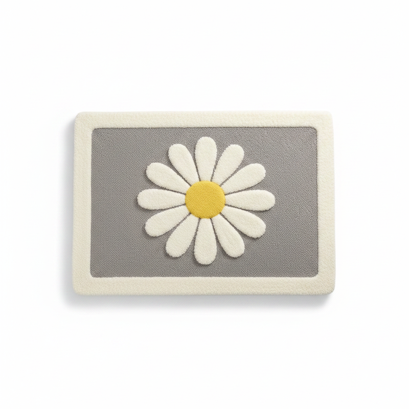 Grey Bloom plush daisy bath mat