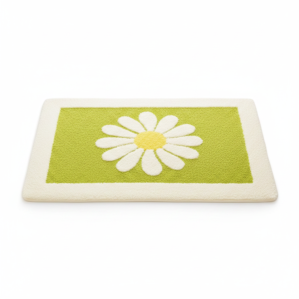 Lime Bloom plush daisy bath mat
