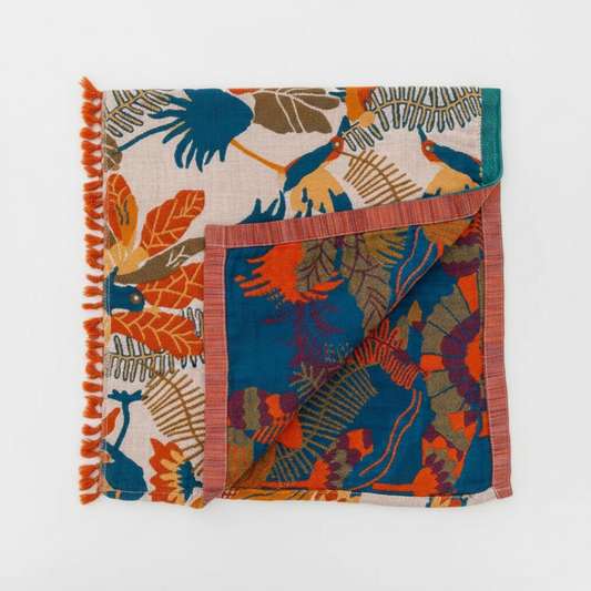 Reversible Cotton Beach Towel | Flower & Bird Print