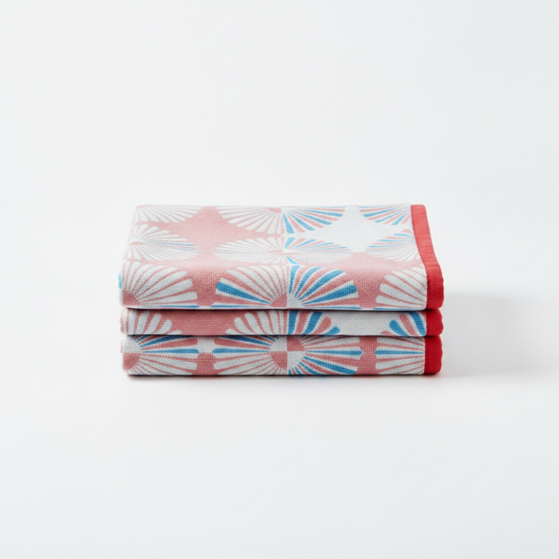 Dahlia Blossom bath towel pink folded