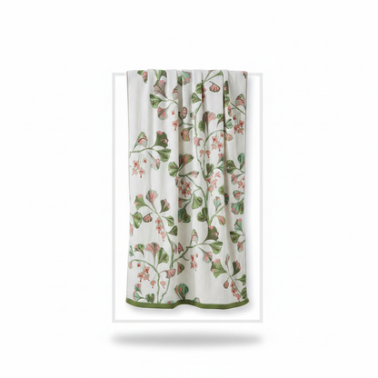 Cotton Gauze Bath Towel | Ginkgo Print - Green & White