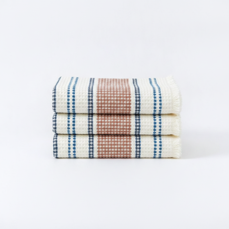 Colorblock striped towel red and blue folded