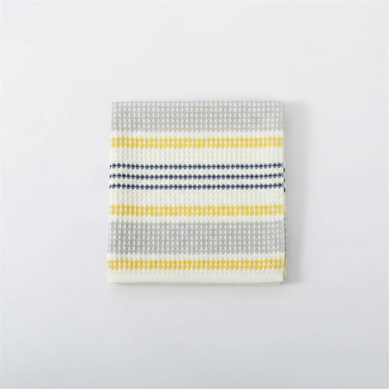 Colorblock striped towel gray and yellow folded