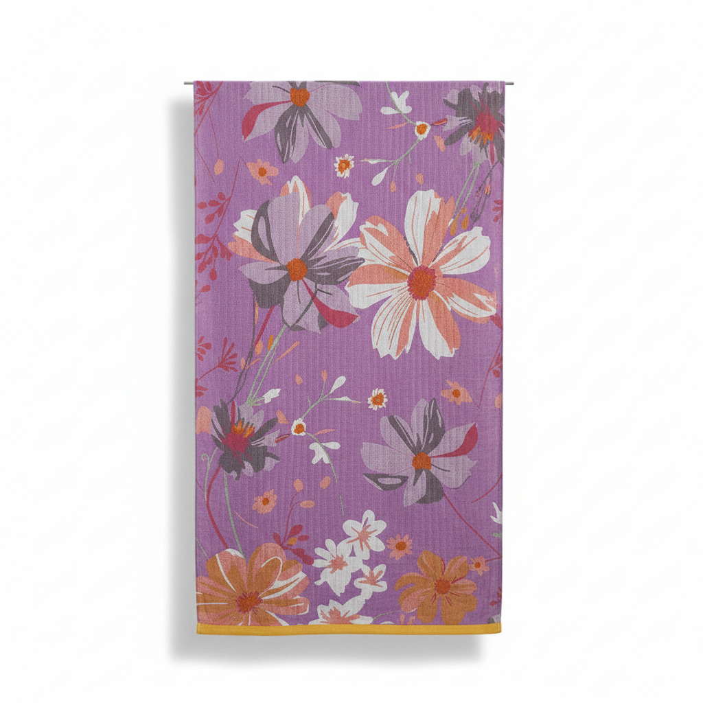 Cotton Gauze Bath Towel | Floral on Purple