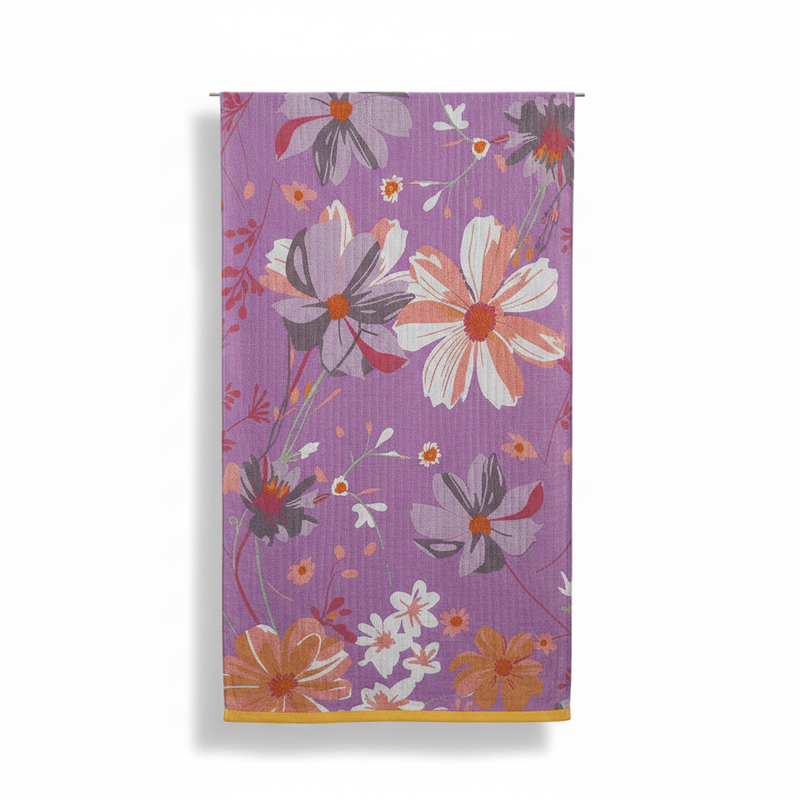 Cotton Gauze Bath Towel | Floral on Purple