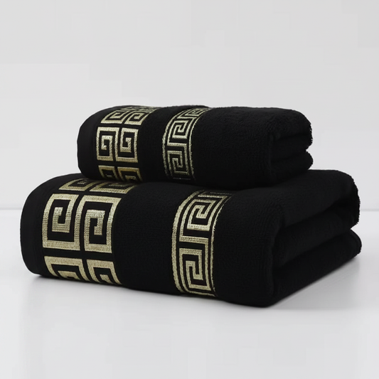 Athena Luxe towel set obsidian gold greek key