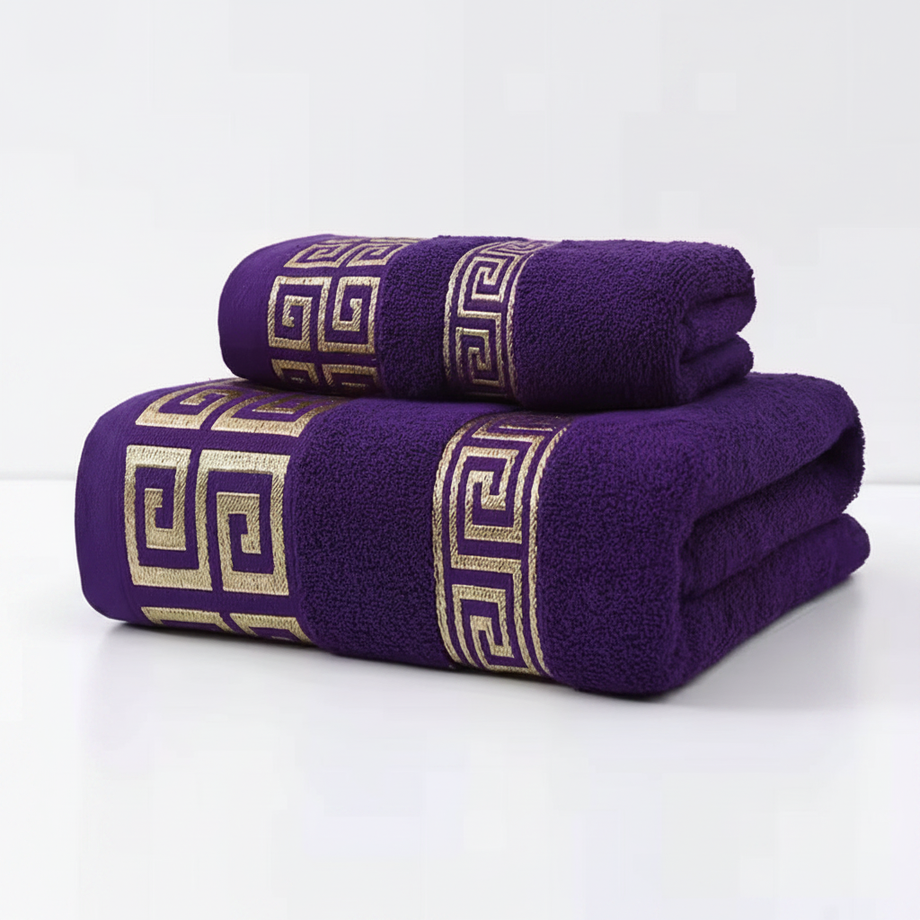 Athena Luxe towel set majestic plum greek key