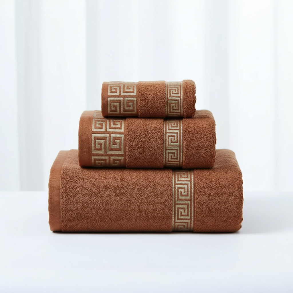 Athena Luxe towel set terra bronze greek key