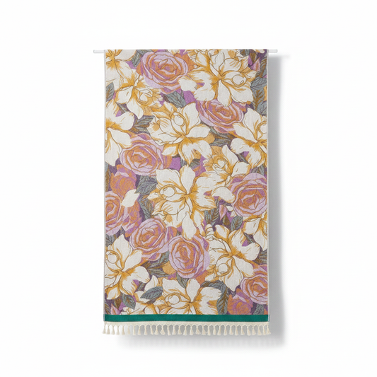 Cotton Bath Towel Vintage Rose Floral Purple
