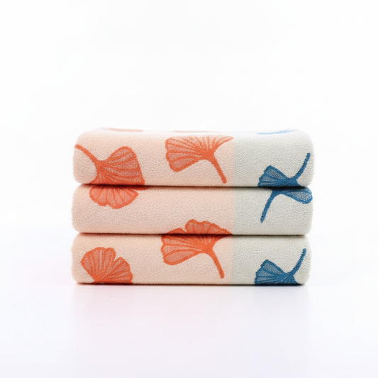 Pure Cotton Bath Towel Ginkgo Leaf Print Apricot & Orange
