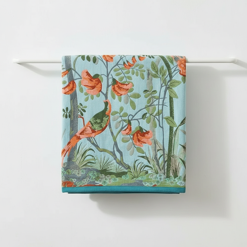 Cotton Bath Towel | Floral Leaf, Knit Weave