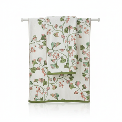 Cotton Bath Towel Floral Leaf Knit Weave - Flower Green