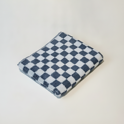 Retro Checkered Cotton Towel - Blue