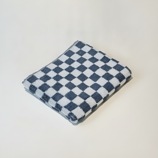 Retro Checkered Cotton Towel - Blue