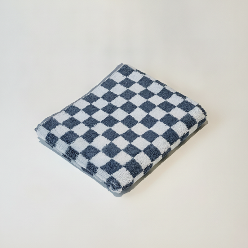 Retro Checkered Cotton Towel - Blue