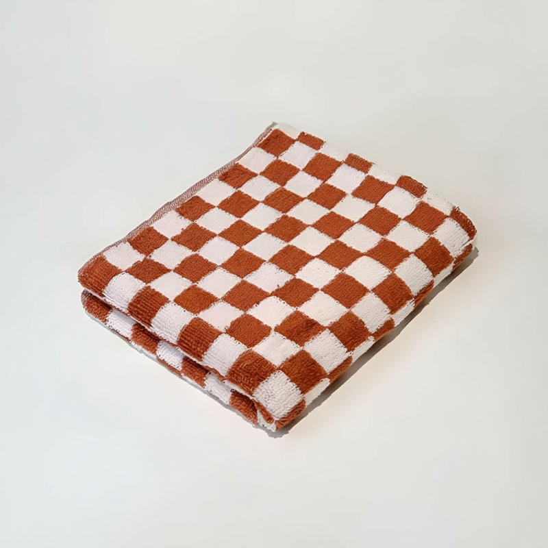 Retro Checkered Cotton Towel - Red