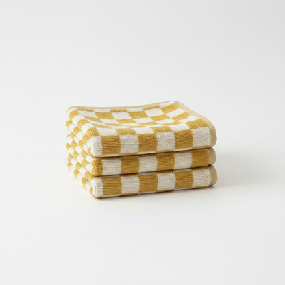 Retro Checkered Cotton Towel - Yellow