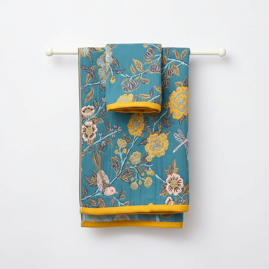 Reversible Cotton Bath Towel Hibiscus Blue