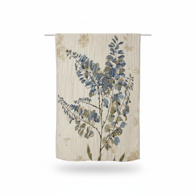 Vintage Floral Knit Towel Blanket - Indigo Fern